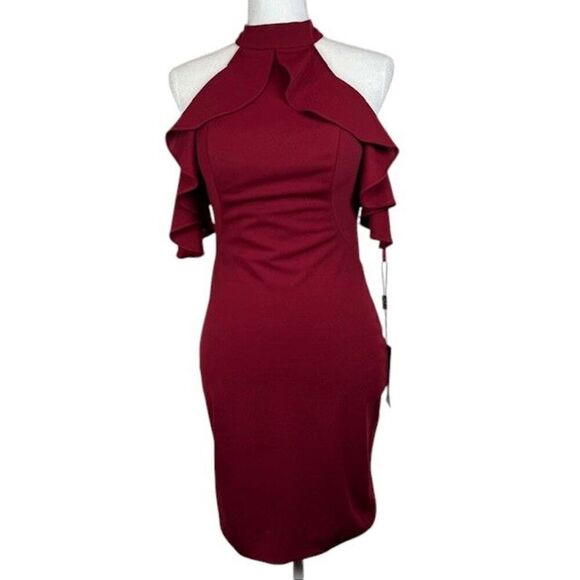 NWT La Femme 25147 Burgundy Red Cocktail Mini Dress Backless Ruffle Size 4 - Picture 3 of 16